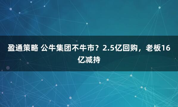 盈通策略 公牛集团不牛市？2.5亿回购，老板16亿减持